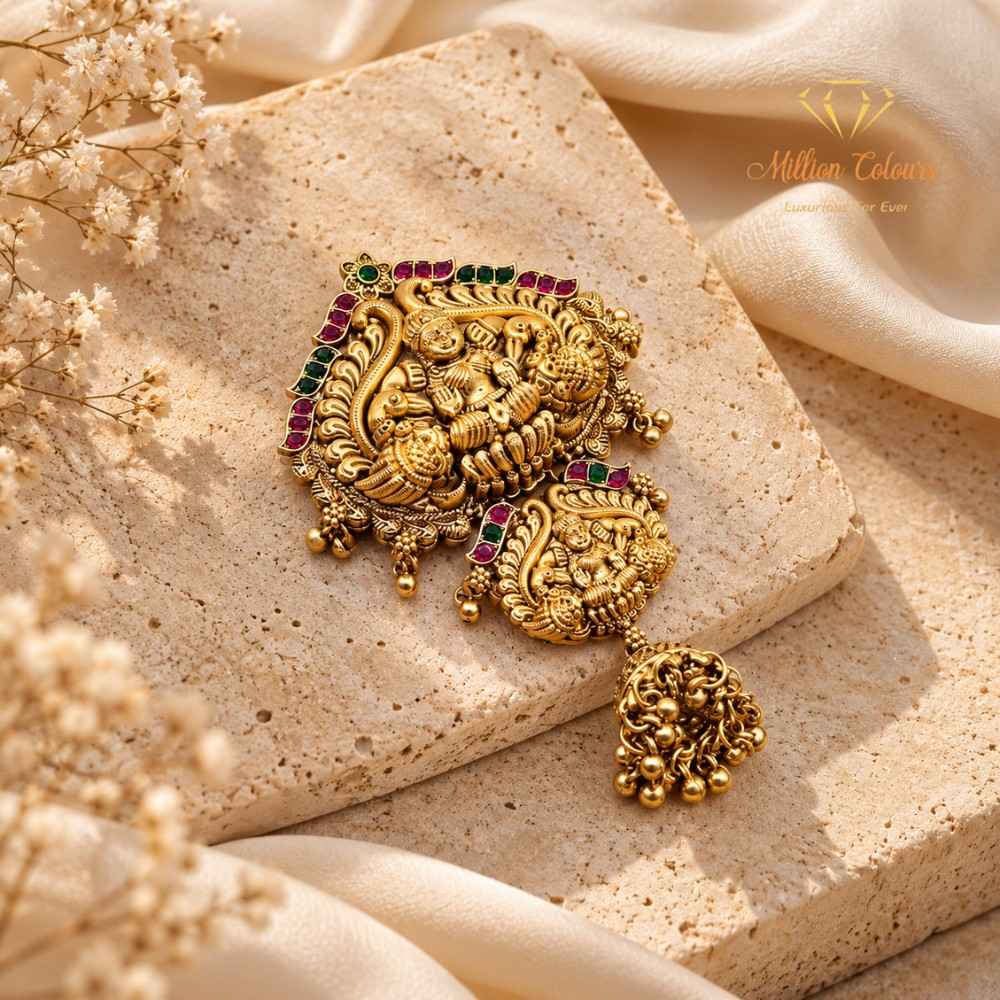 Traditional Gold-Tone Back Jada Set with Ruby & Green Stone Detailing By Million Colours