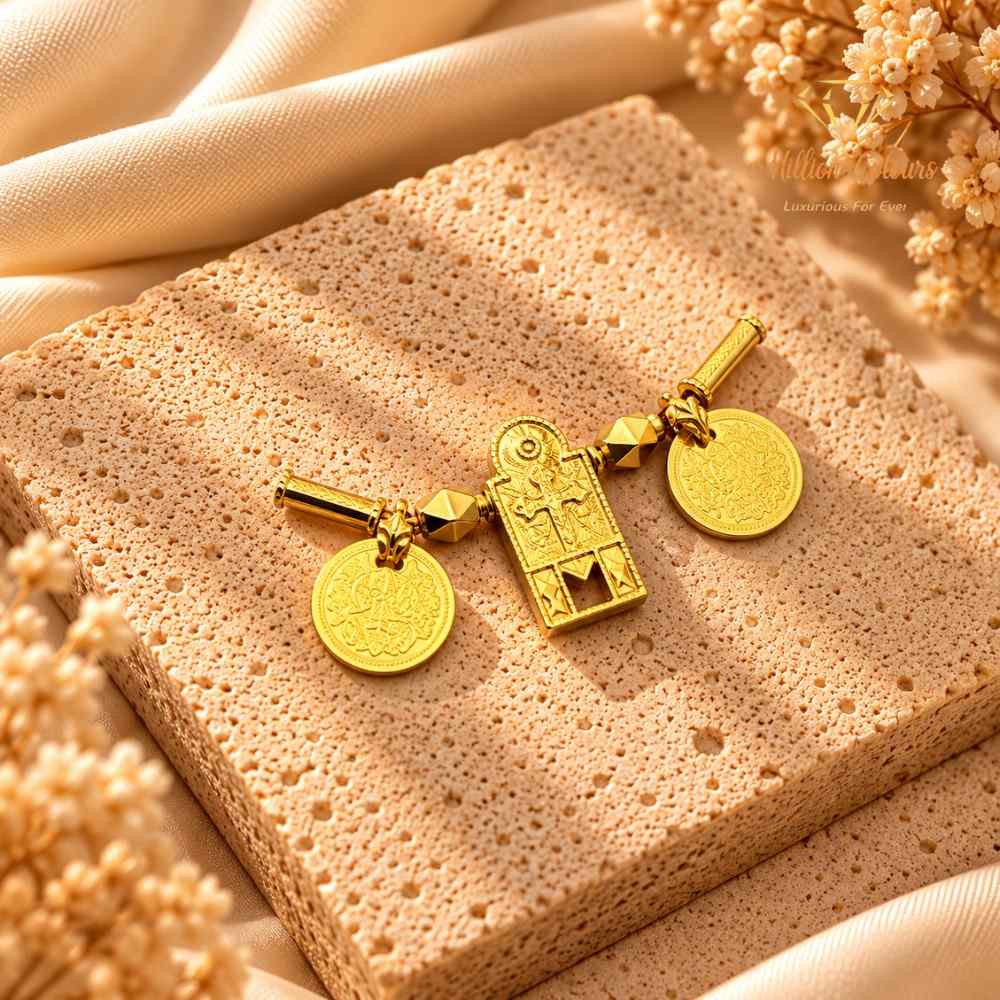 Traditional Gold-Tone Thali Set with Rectangular Pendant & Coin Charms By Million Colours