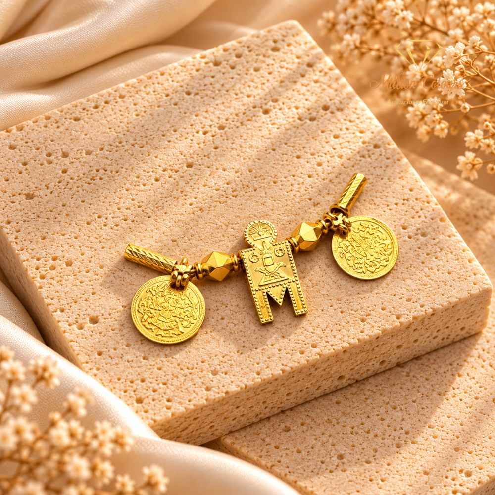 Traditional Gold-Tone Thali Set with Rectangular Pendant & Coin Charms By Million Colours