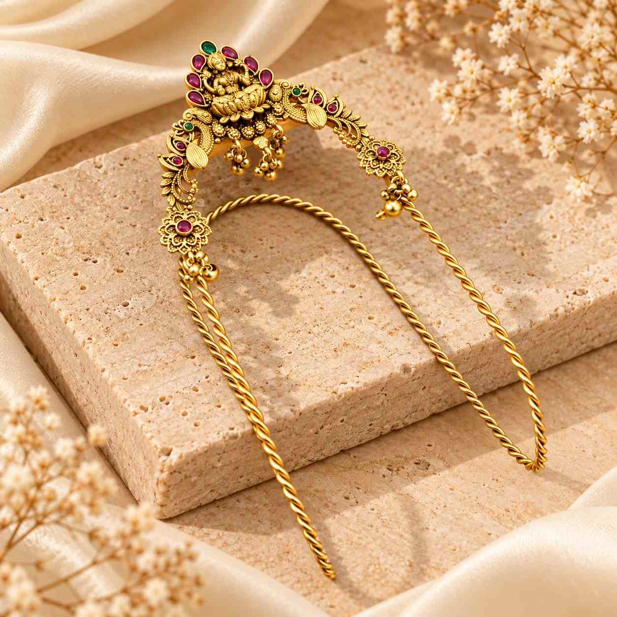 Traditional Gold-Tone Lakshmi Vangi Armlet with Kemp Stones By Million Colours