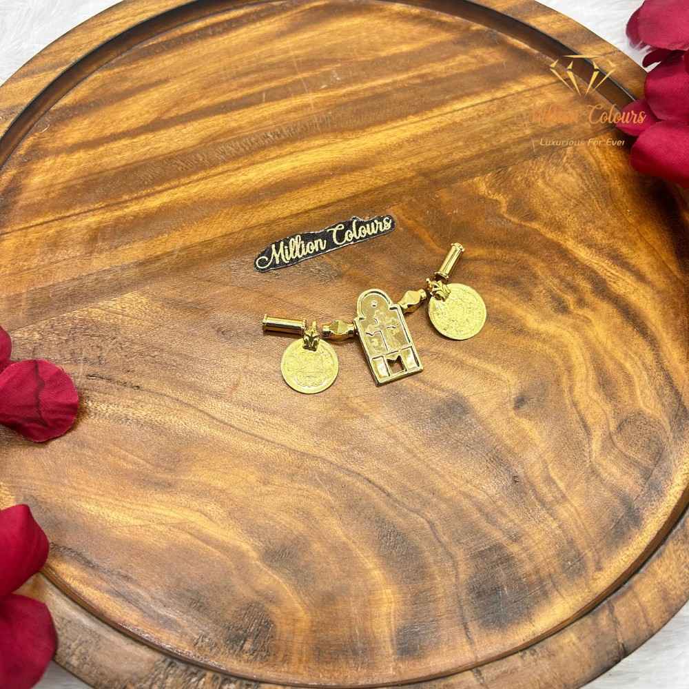Traditional Gold-Tone Thali Set with Rectangular Pendant & Coin Charms By Million Colours
