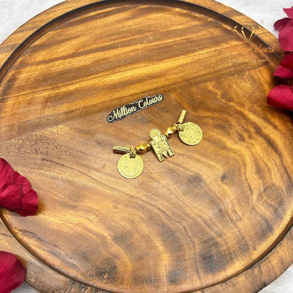 Traditional Gold-Tone Thali Set with Rectangular Pendant & Coin Charms By Million Colours
