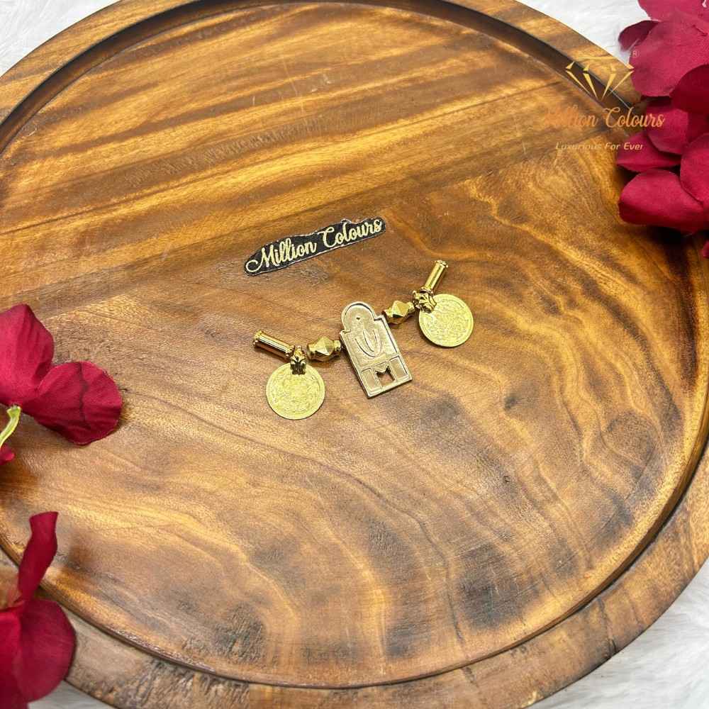 Traditional Gold-Tone Thali Set with Rectangular Pendant & Coin Charms By Million Colours