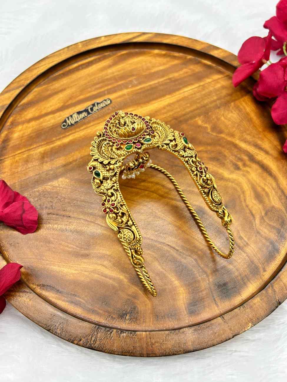 Traditional Gold-Tone Lakshmi Vangi Armlet with Kemp Stones By Million Colours
