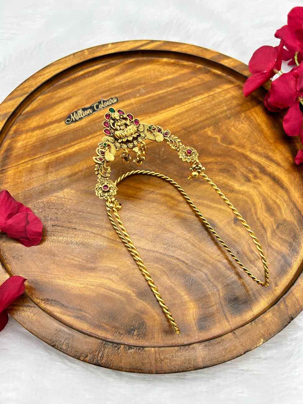 Traditional Gold-Tone Lakshmi Vangi Armlet with Kemp Stones By Million Colours