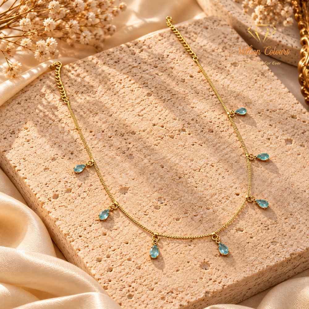 Elegant Blue Stone Drop 1 Gram Gold-Plated Necklace By Million Colours