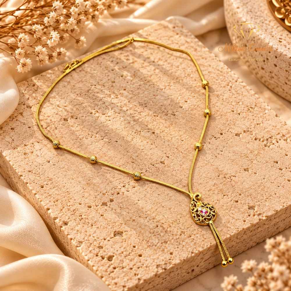 Elegant 1 Gram Gold-Style Pink & Green Stone Necklace Set By Million Colours