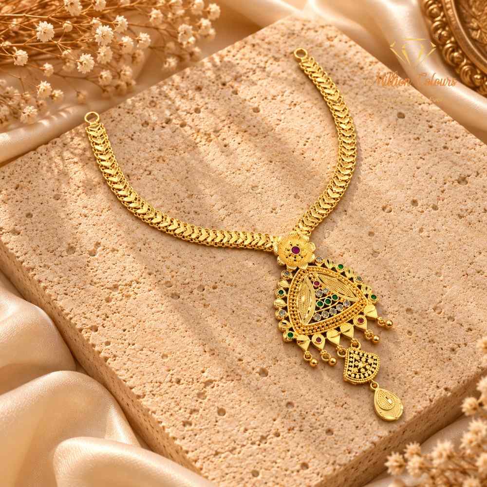 Elegant 1 Gram Gold-Style Pink & Green Stone Necklace Set By Million Colours