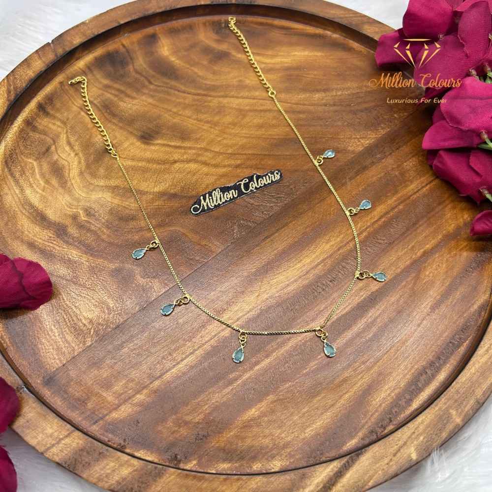 Elegant Blue Stone Drop 1 Gram Gold-Plated Necklace By Million Colours