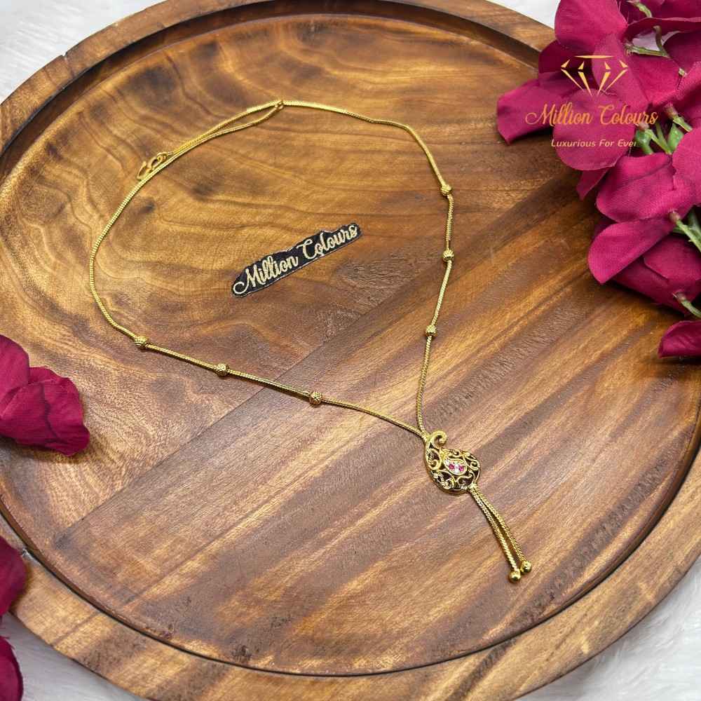 Elegant 1 Gram Gold-Style Pink & Green Stone Necklace Set By Million Colours