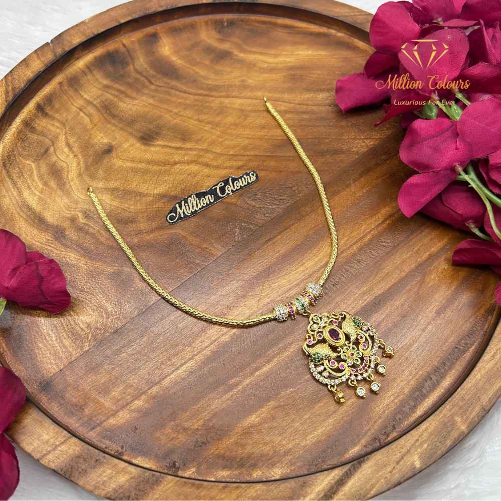 Elegant 1 Gram Gold-Style Pink & Green Stone Necklace Set By Million Colours