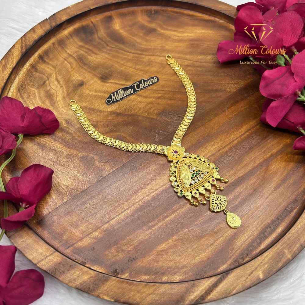 Elegant 1 Gram Gold-Style Pink & Green Stone Necklace Set By Million Colours