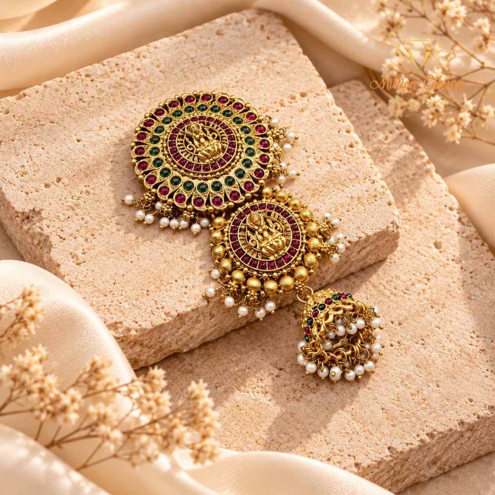 Traditional Gold-Tone Back Jada Set with Ruby & Green Stone Detailing By Million Colours