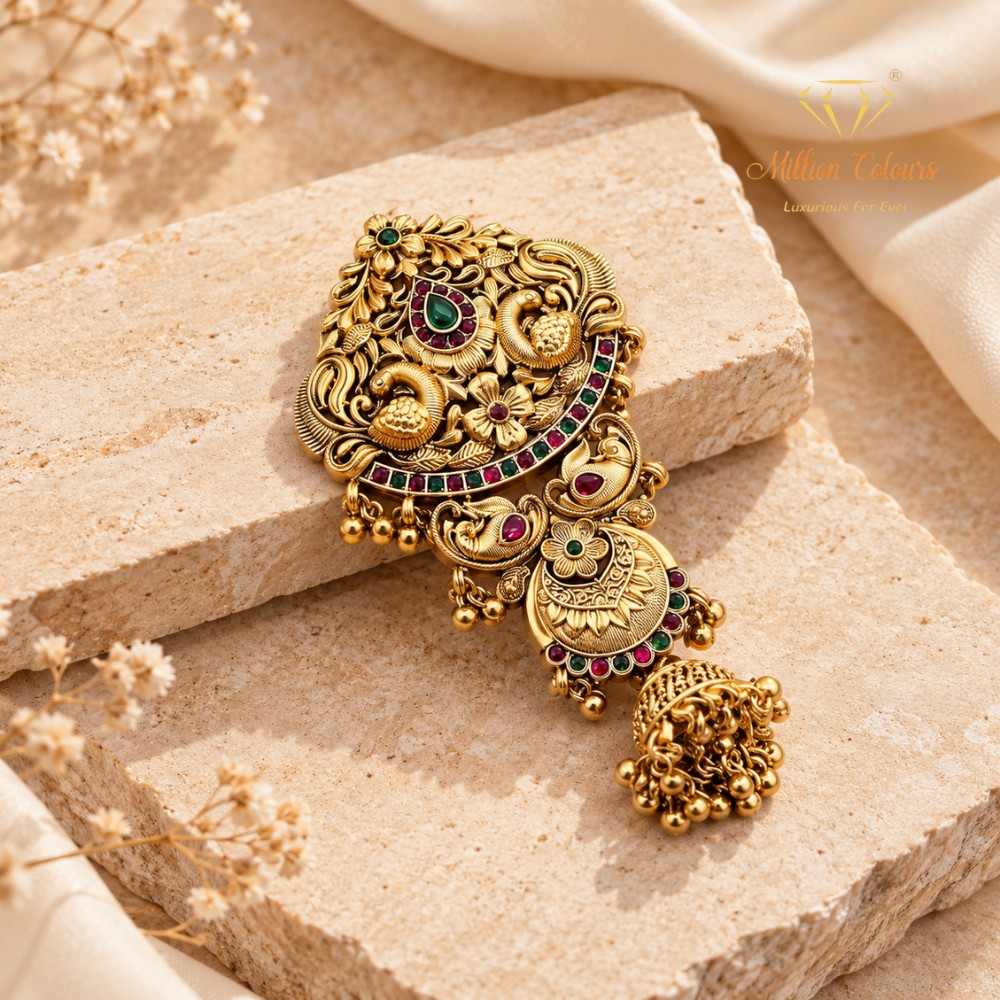 Traditional Gold-Tone Back Jada Set with Ruby & Green Stone Detailing By Million Colours