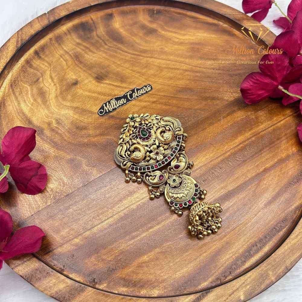 Traditional Gold-Tone Back Jada Set with Ruby & Green Stone Detailing By Million Colours
