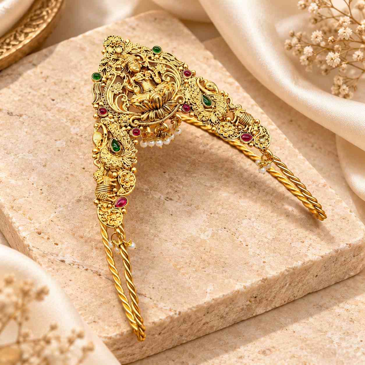 Traditional Gold-Tone Lakshmi Vangi Armlet with Kemp Stones By Million Colours