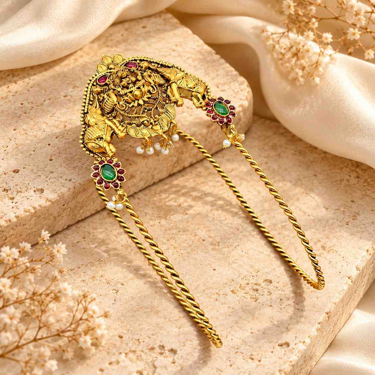 Traditional Gold-Tone Lakshmi Vangi Armlet with Kemp Stones By Million Colours