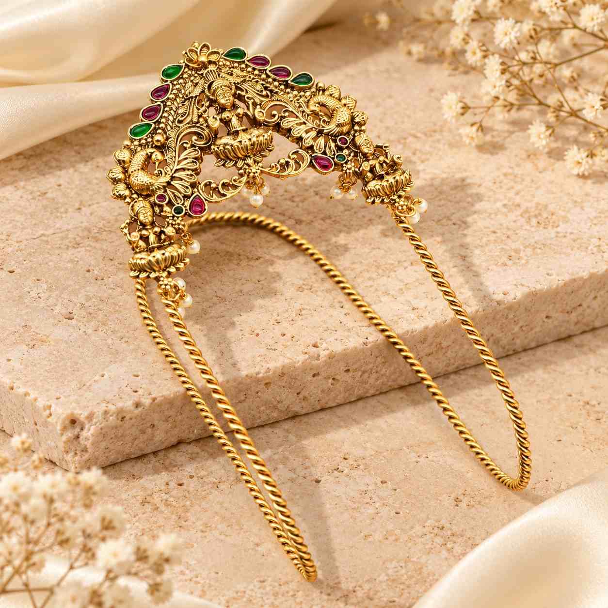 Traditional Gold-Tone Lakshmi Vangi Armlet with Kemp Stones By Million Colours