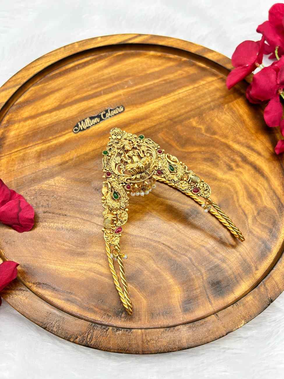 Traditional Gold-Tone Lakshmi Vangi Armlet with Kemp Stones By Million Colours