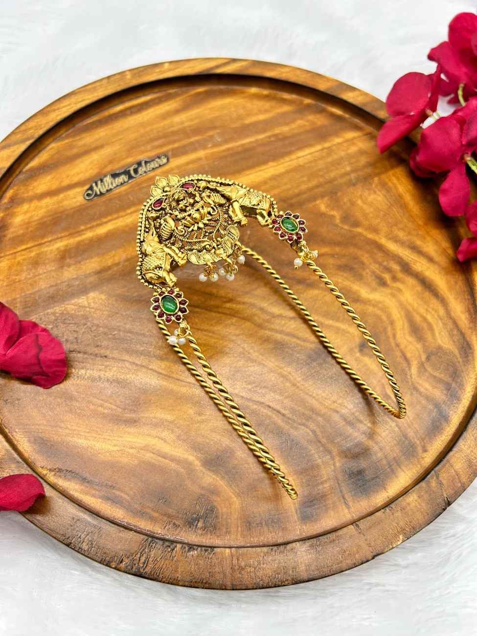 Traditional Gold-Tone Lakshmi Vangi Armlet with Kemp Stones By Million Colours