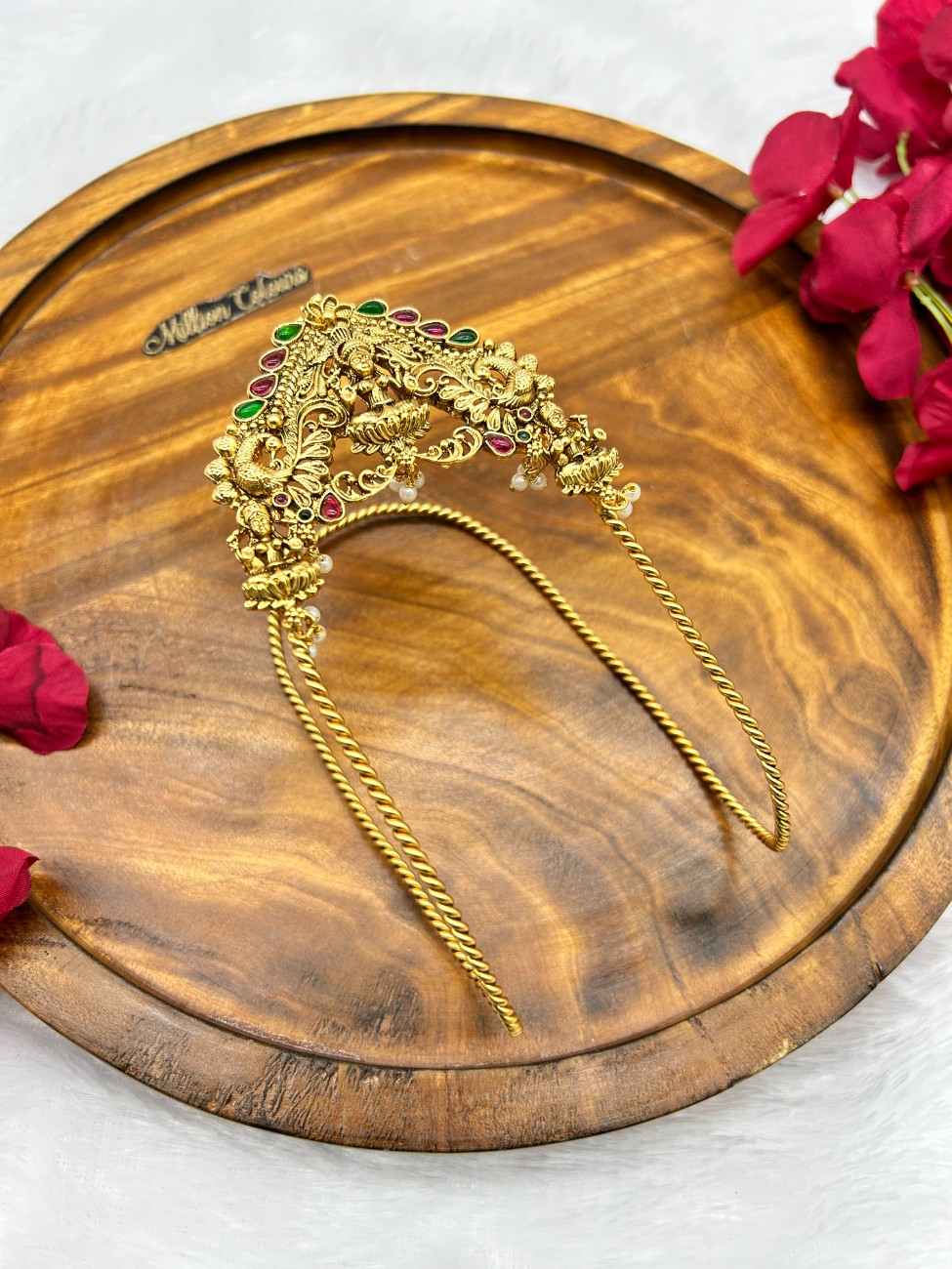 Traditional Gold-Tone Lakshmi Vangi Armlet with Kemp Stones By Million Colours