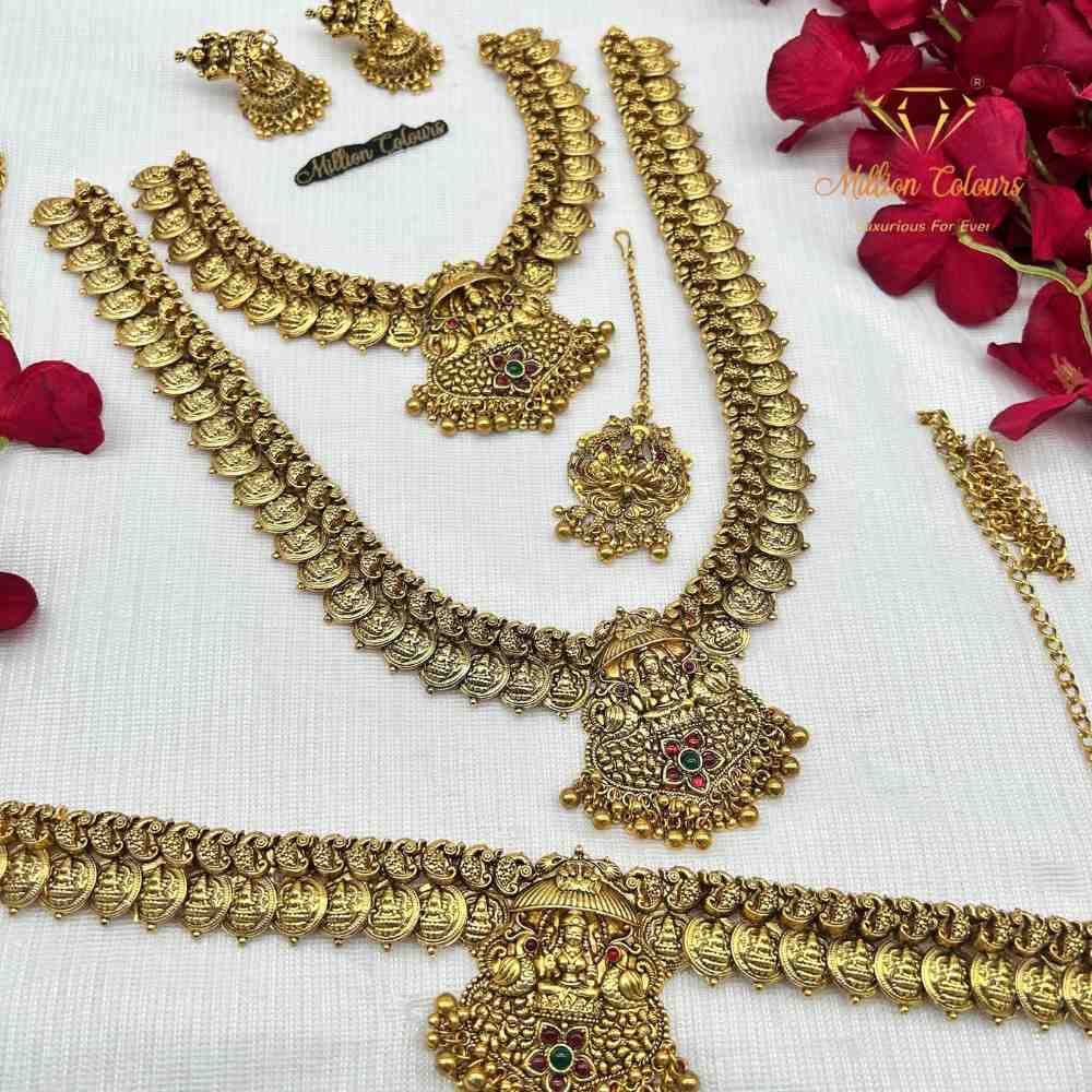 Antique Gold Finish Lakshmi Coin Semi-Bridal Jewellery Set By Million Colours
