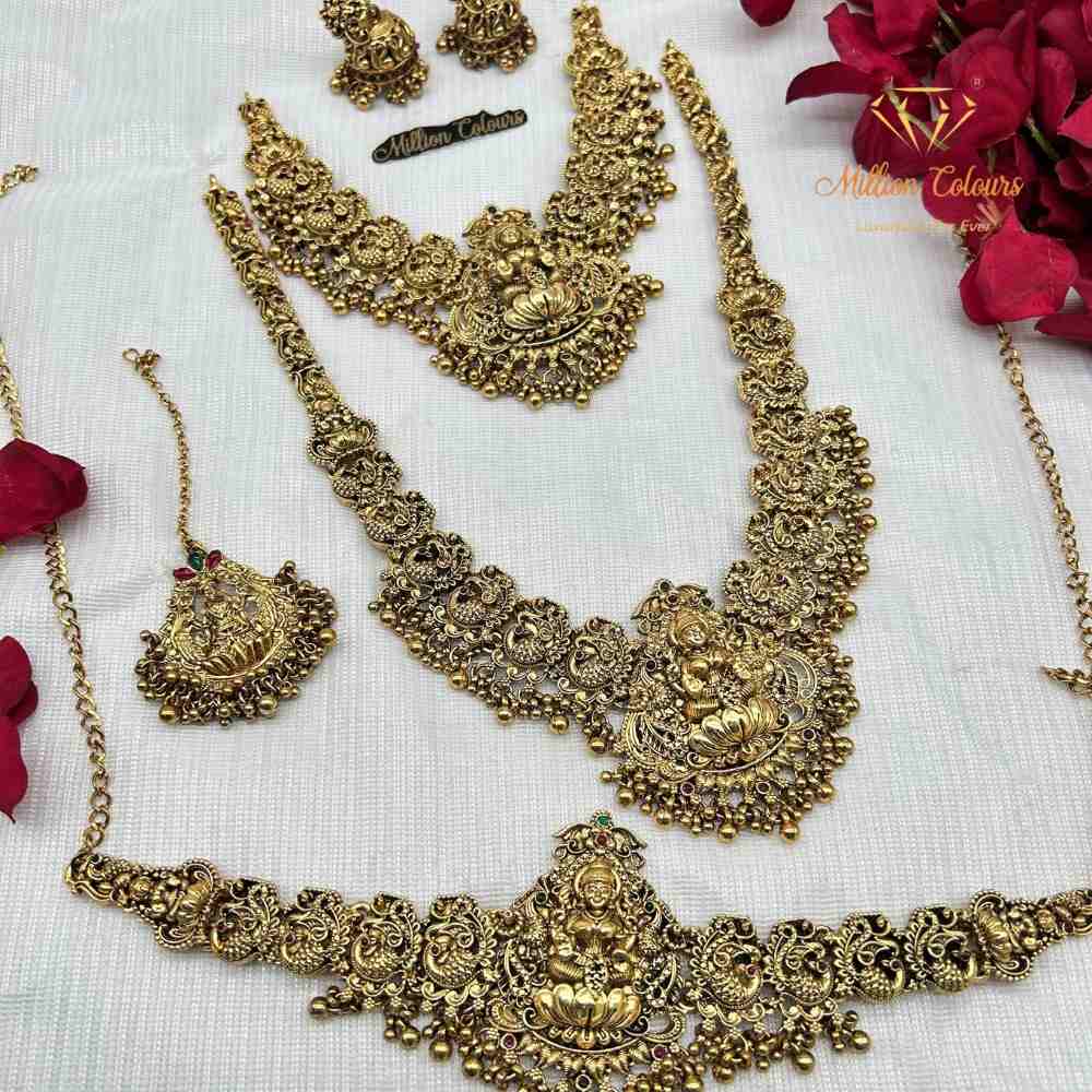 Antique Gold Lakshmi Temple Design Semi-Bridal Jewellery Set By Million Colours