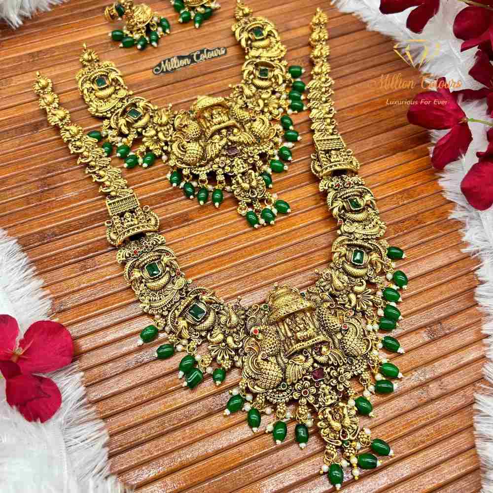 Antique Green Stone Lakshmi Temple Jewellery Combo Set By Million Colours