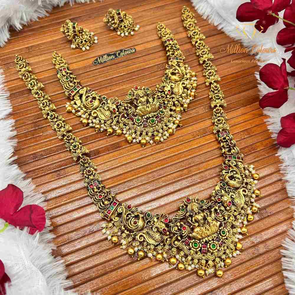 Antique Peacock Temple Jewellery Combo Set By Million Colours