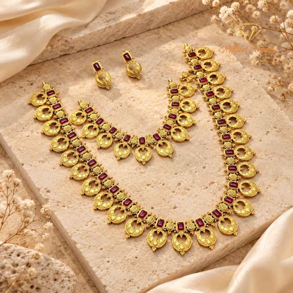 Antique Ruby Stone Coin Design Jewellery Combo Set By Million Colours