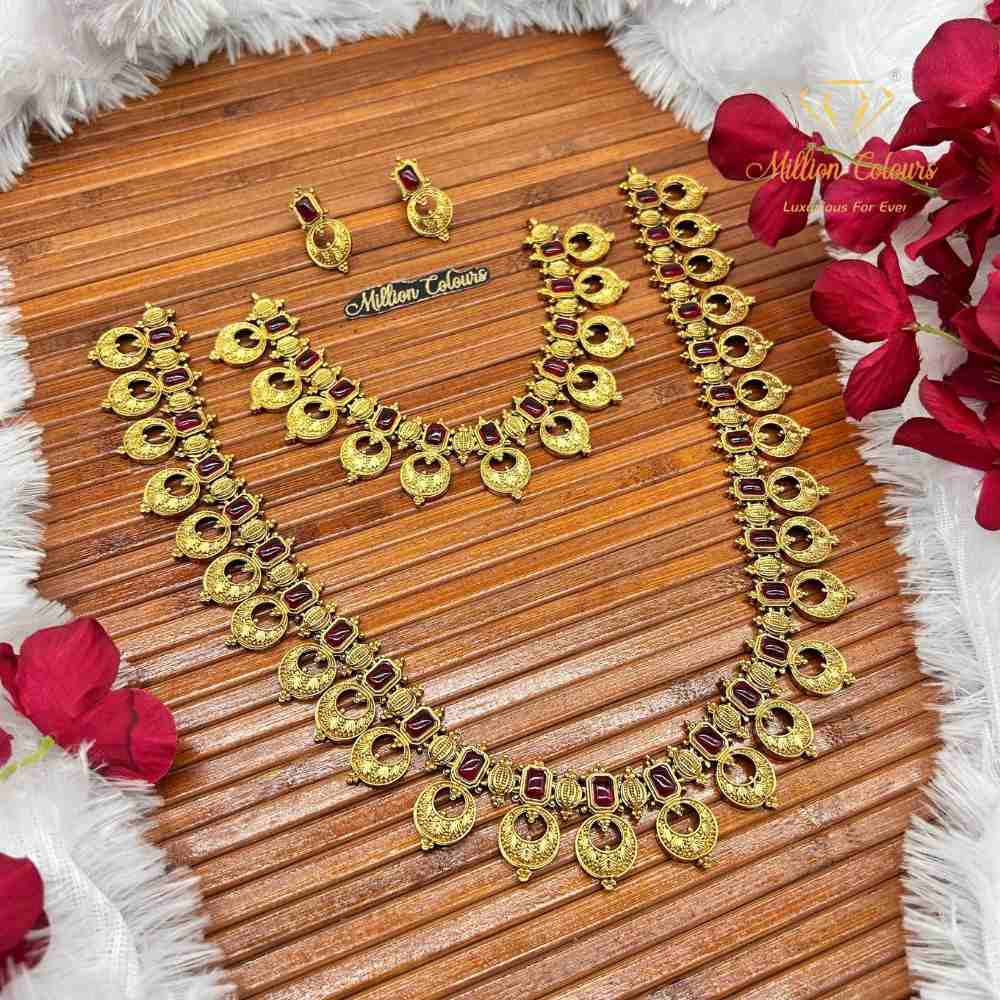 Antique Ruby Stone Coin Design Jewellery Combo Set By Million Colours
