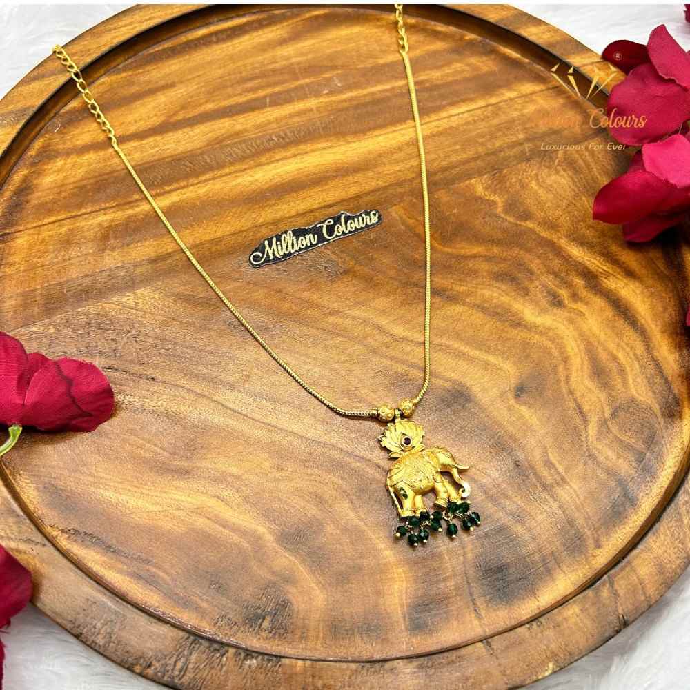 Elegant Elephant Pendant Gold Dollar Chain with Green Bead Drops By Million Colours