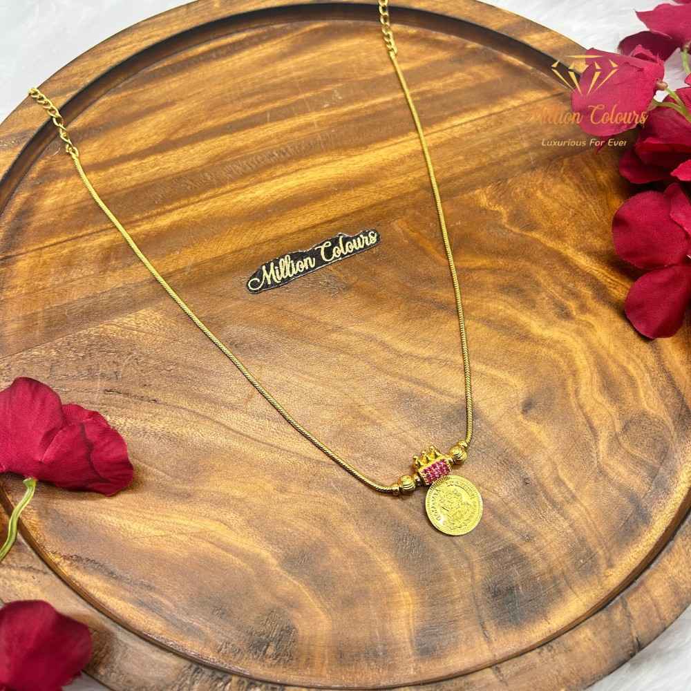 Elegant Gold-Tone Thali Coin Chain with Pink Stone Detail By Million Colours
