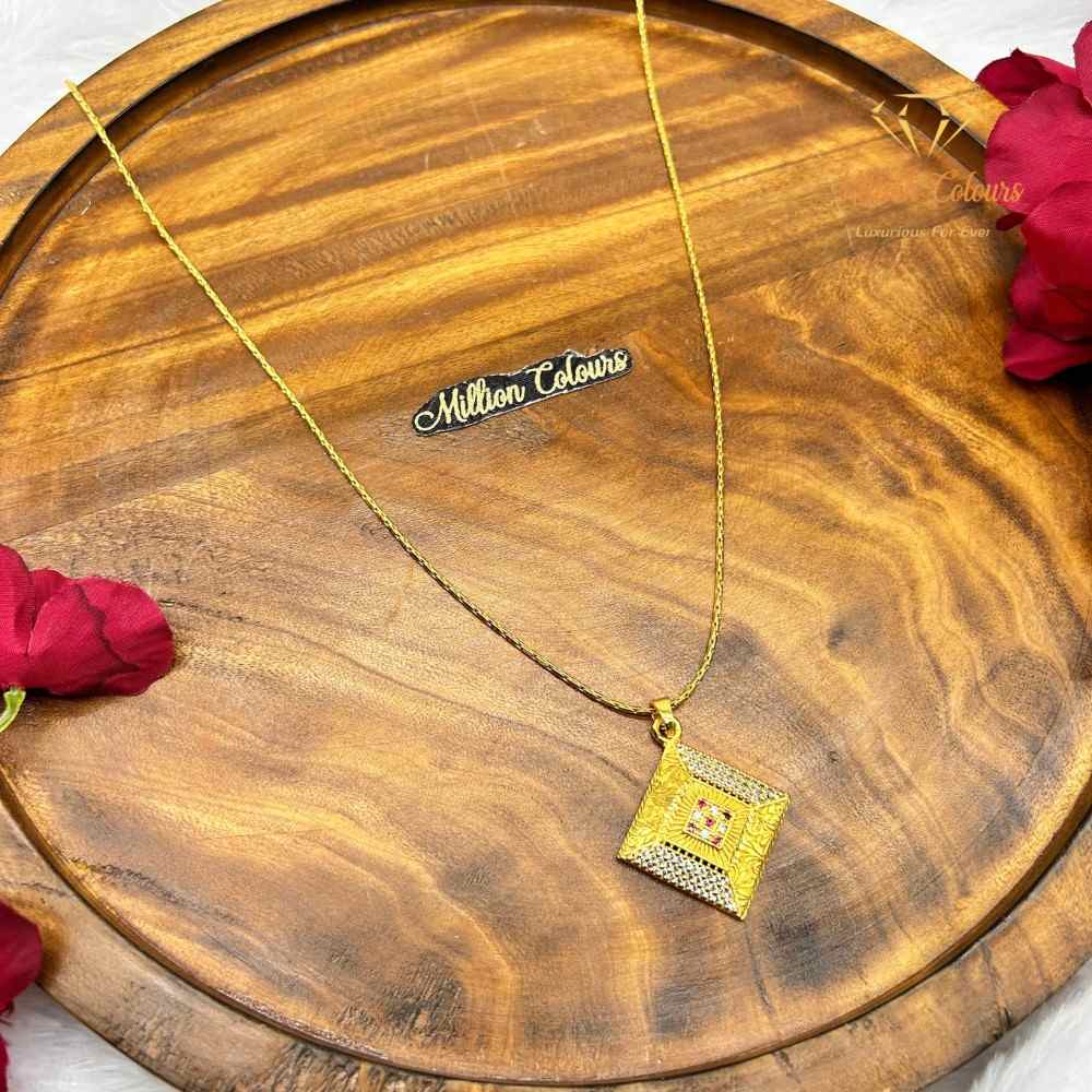 Elegant Gold Dollar Chain with Square Pendant – Premium Jewellery By Million Colours