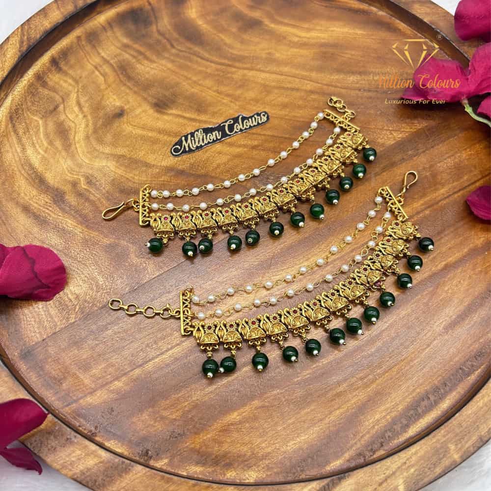 Elegant Green Beaded Gold-Tone Mattal By Million Colours