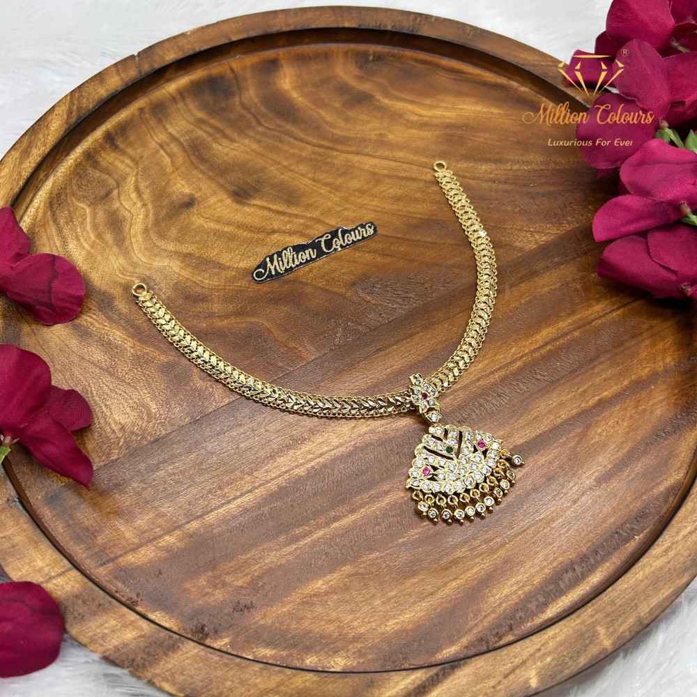 Elegant Impon Gold-Tone Necklace with Designer Stone-Studded Pendant By Million Colours