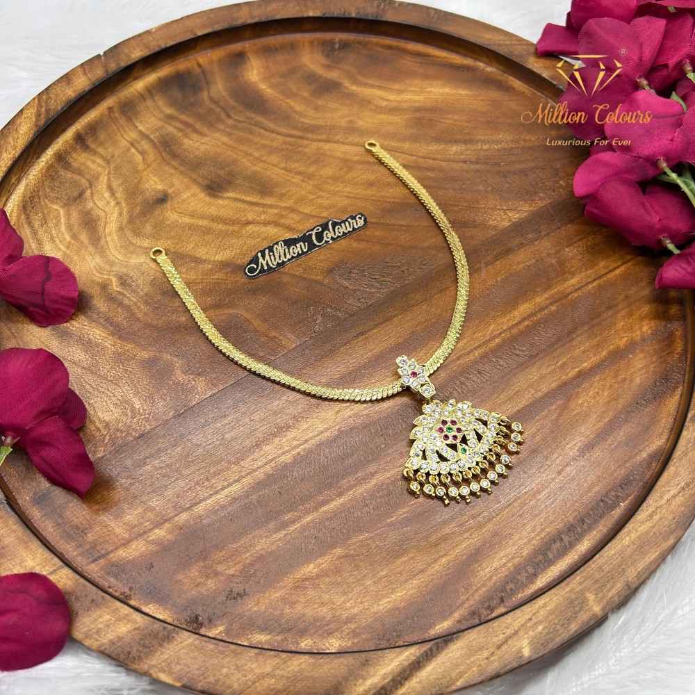 Elegant Impon Gold-Tone Necklace with Designer Stone-Studded Pendant By Million Colours