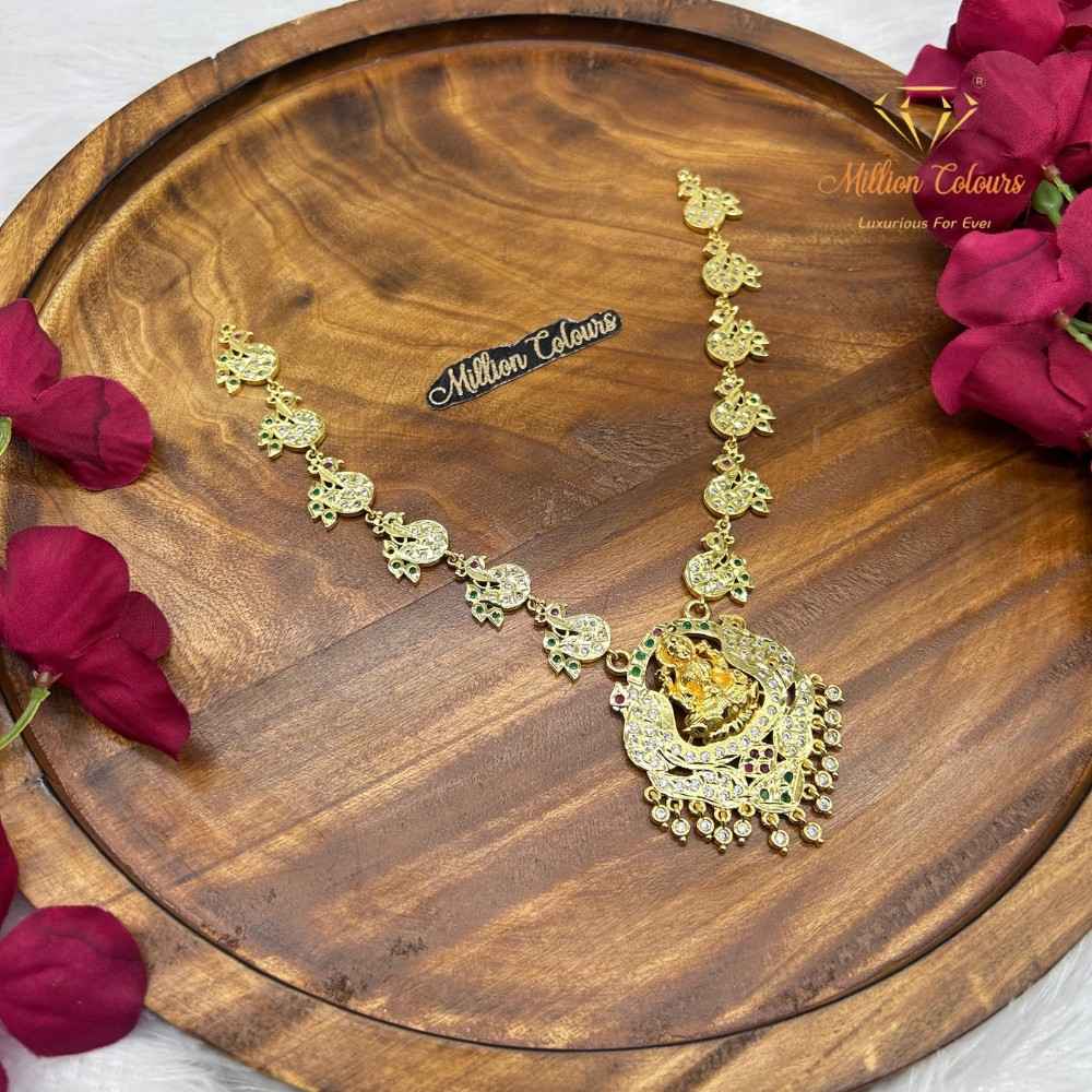 Elegant Impon Necklace with Divine Pendant & Green Stone Detailing By Million Colours