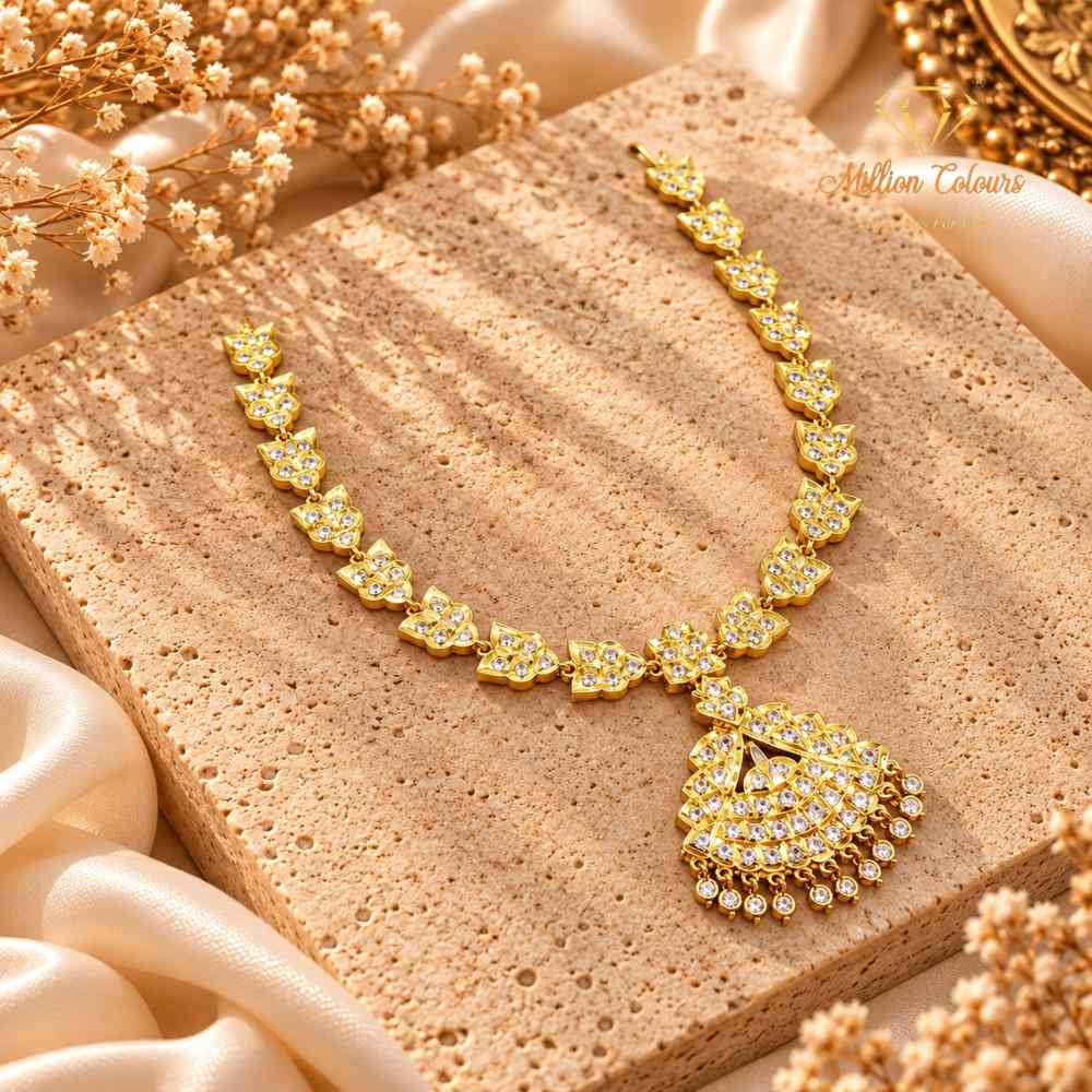 Elegant Impon Necklace with Floral Link Chain & Stone-Studded Pendant By Million Colours