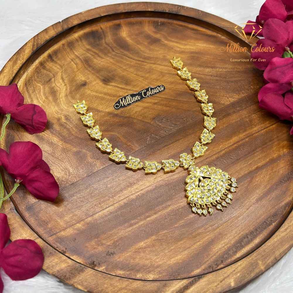 Elegant Impon Necklace with Floral Link Chain & Stone-Studded Pendant By Million Colours