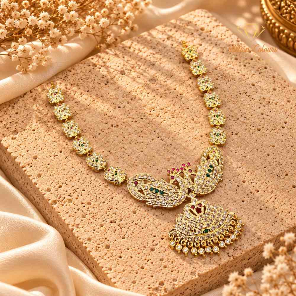 Elegant Impon Necklace with Intricate Floral Design & Stone-Studded Pendant By Million Colours
