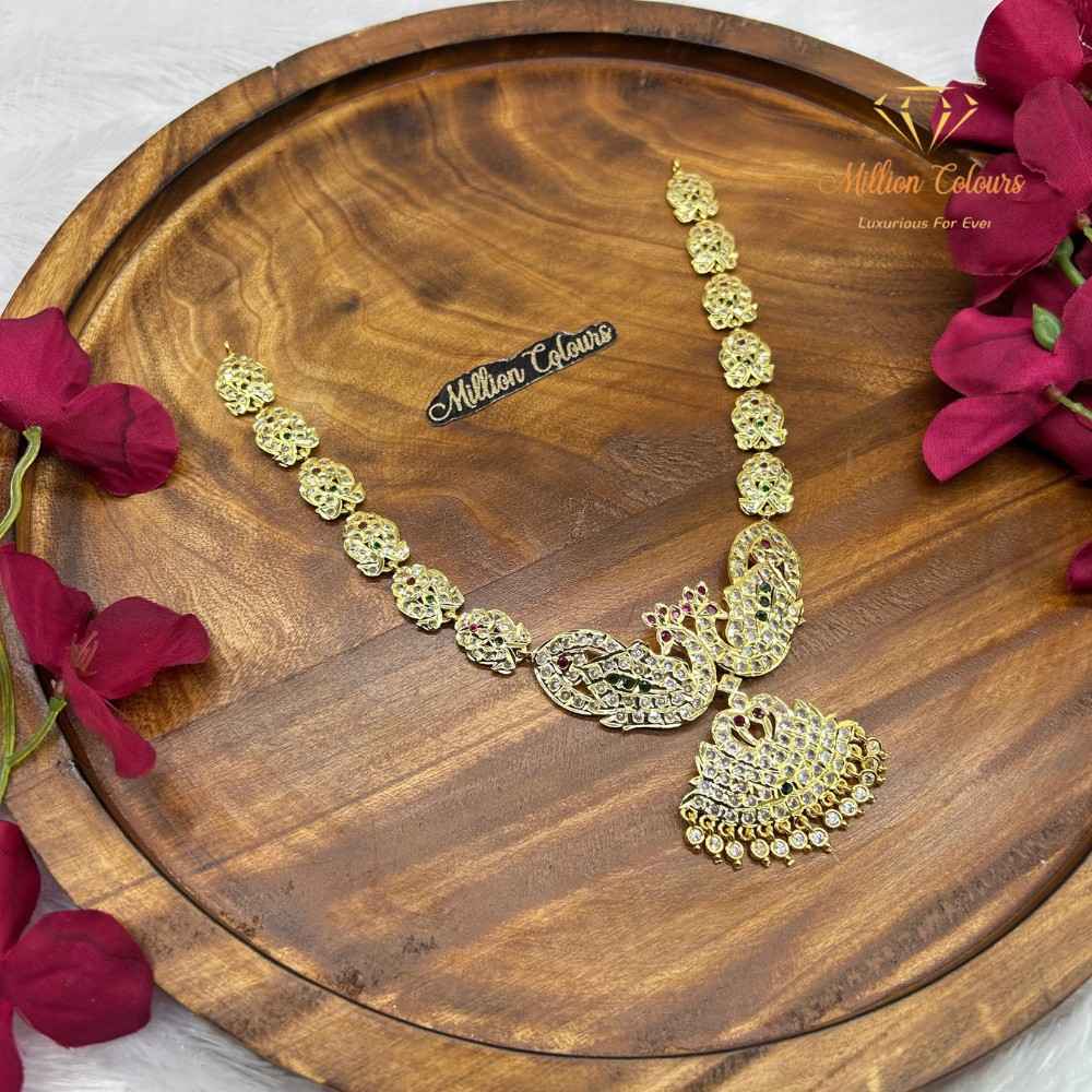 Elegant Impon Necklace with Intricate Floral Design & Stone-Studded Pendant By Million Colours