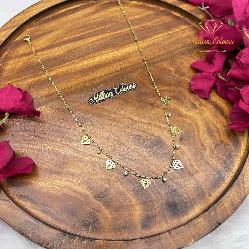 Elegant Korean Chain Diamond Charm Necklace By Million Colours