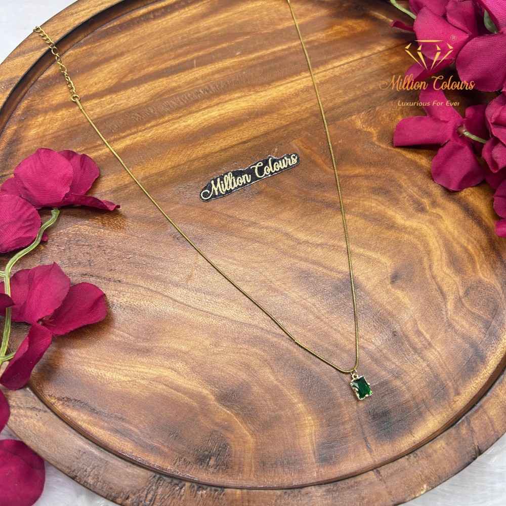 Elegant Korean Chain Green Rectangle Pendant Necklace By Million Colours