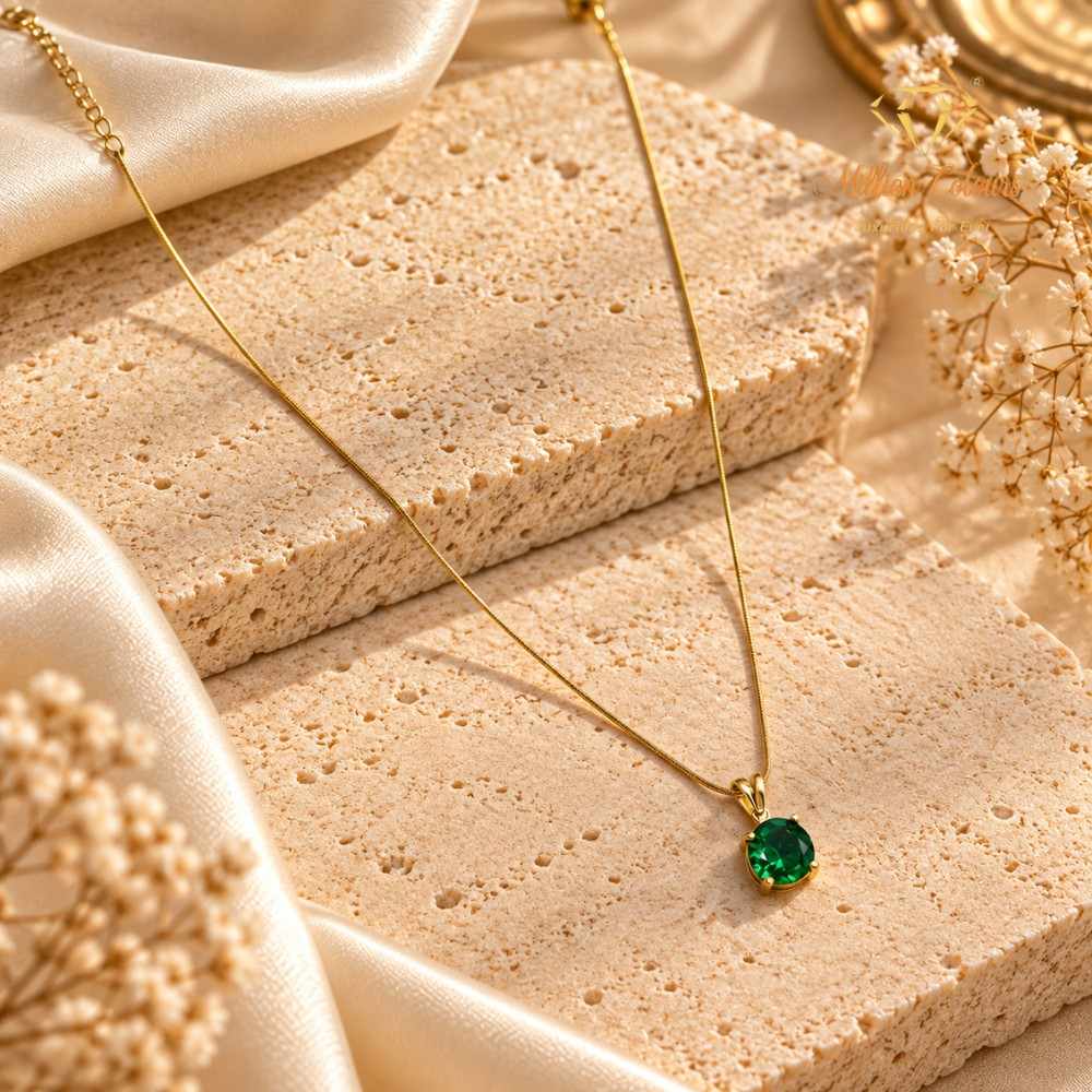 Elegant Korean Chain Green Stone Pendant Necklace By Million Colours