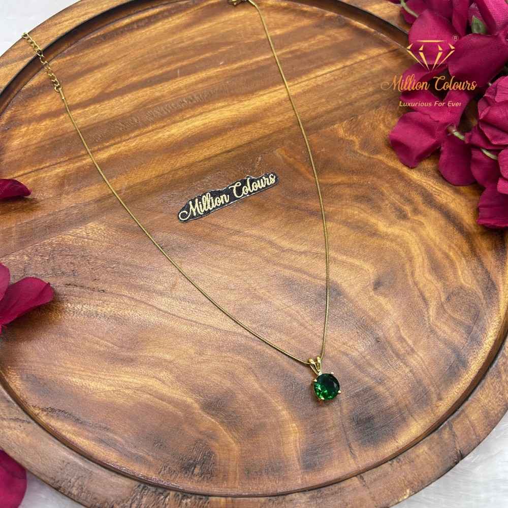 Elegant Korean Chain Green Stone Pendant Necklace By Million Colours