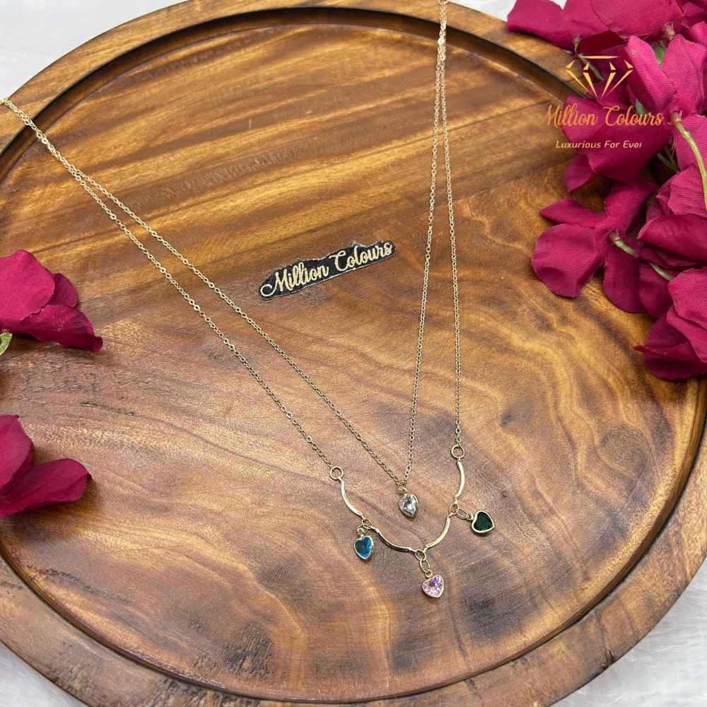Elegant Korean Chain Multicolor Heart Charm Necklace By Million Colours