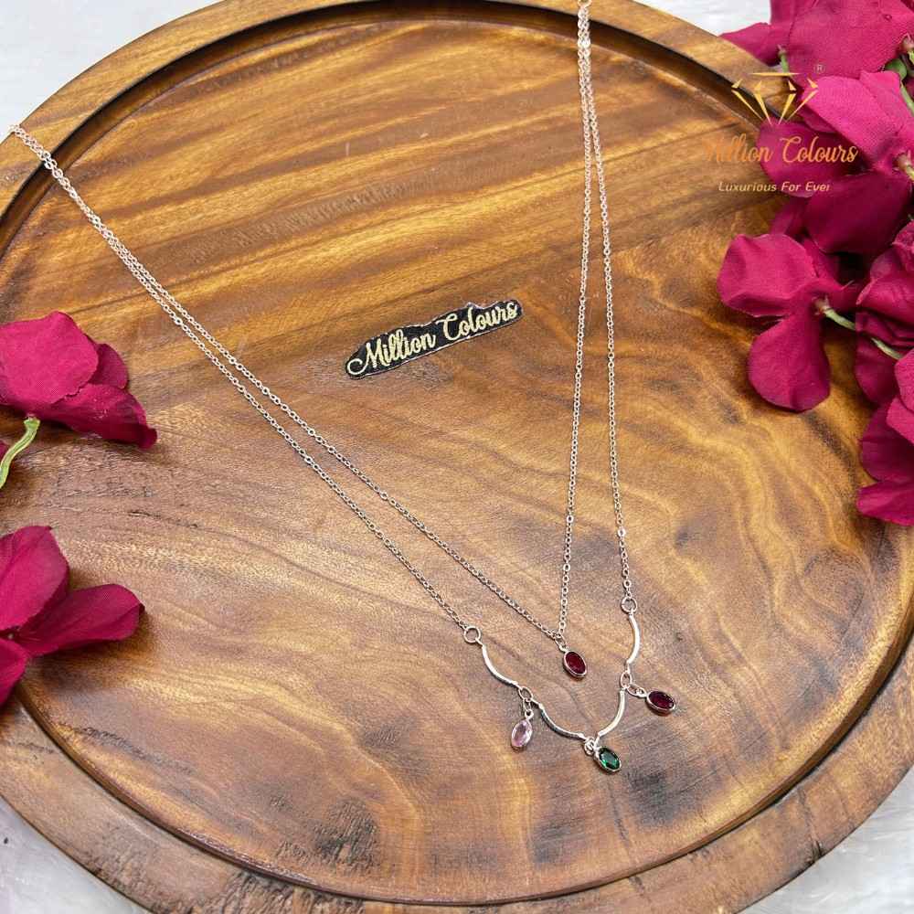 Elegant Korean Chain Multicolor Oval Stone Necklace By Million Colours