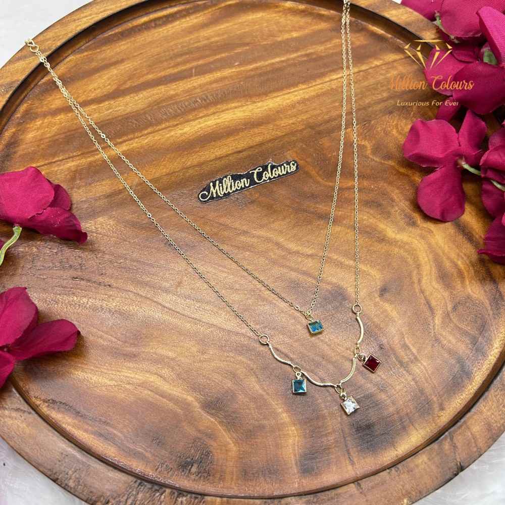 Elegant Korean Chain Multicolor Square Stone Necklace By Million Colours