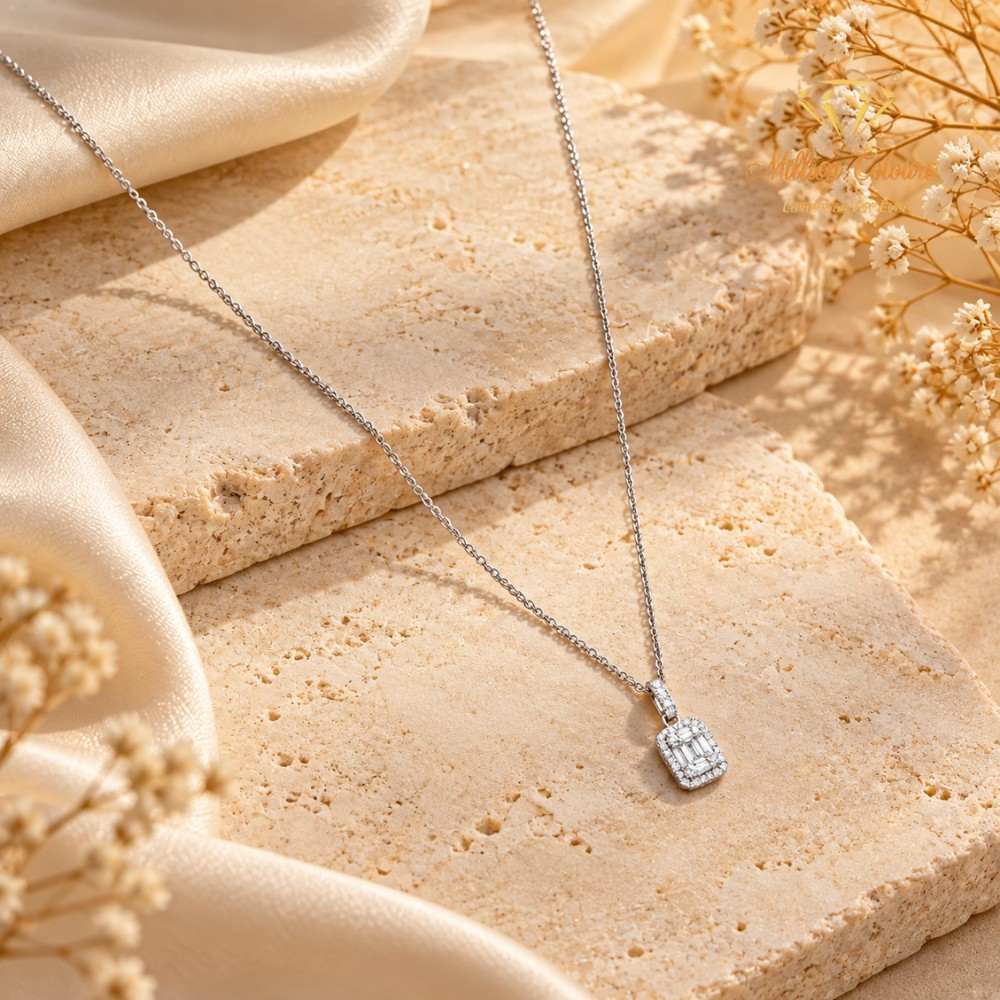 Elegant Korean Chain Rectangular Crystal Pendant Necklace By Million Colours